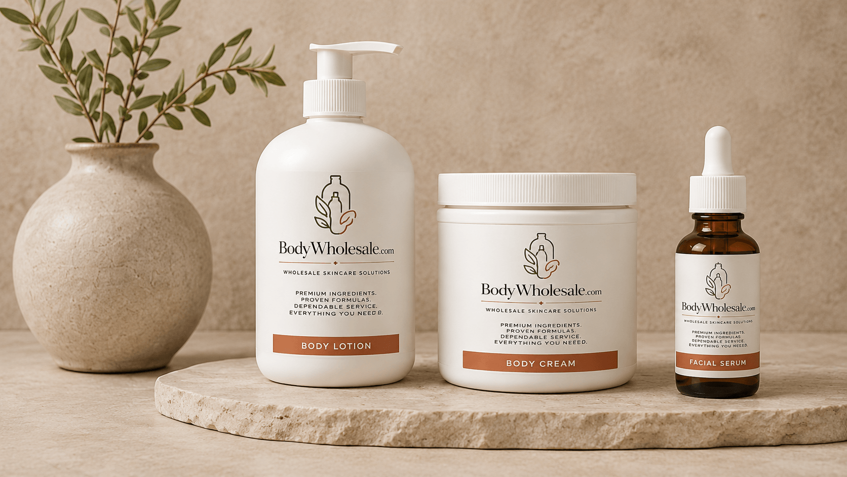 BodyWholesale white label lotion, cream, and facial serum products