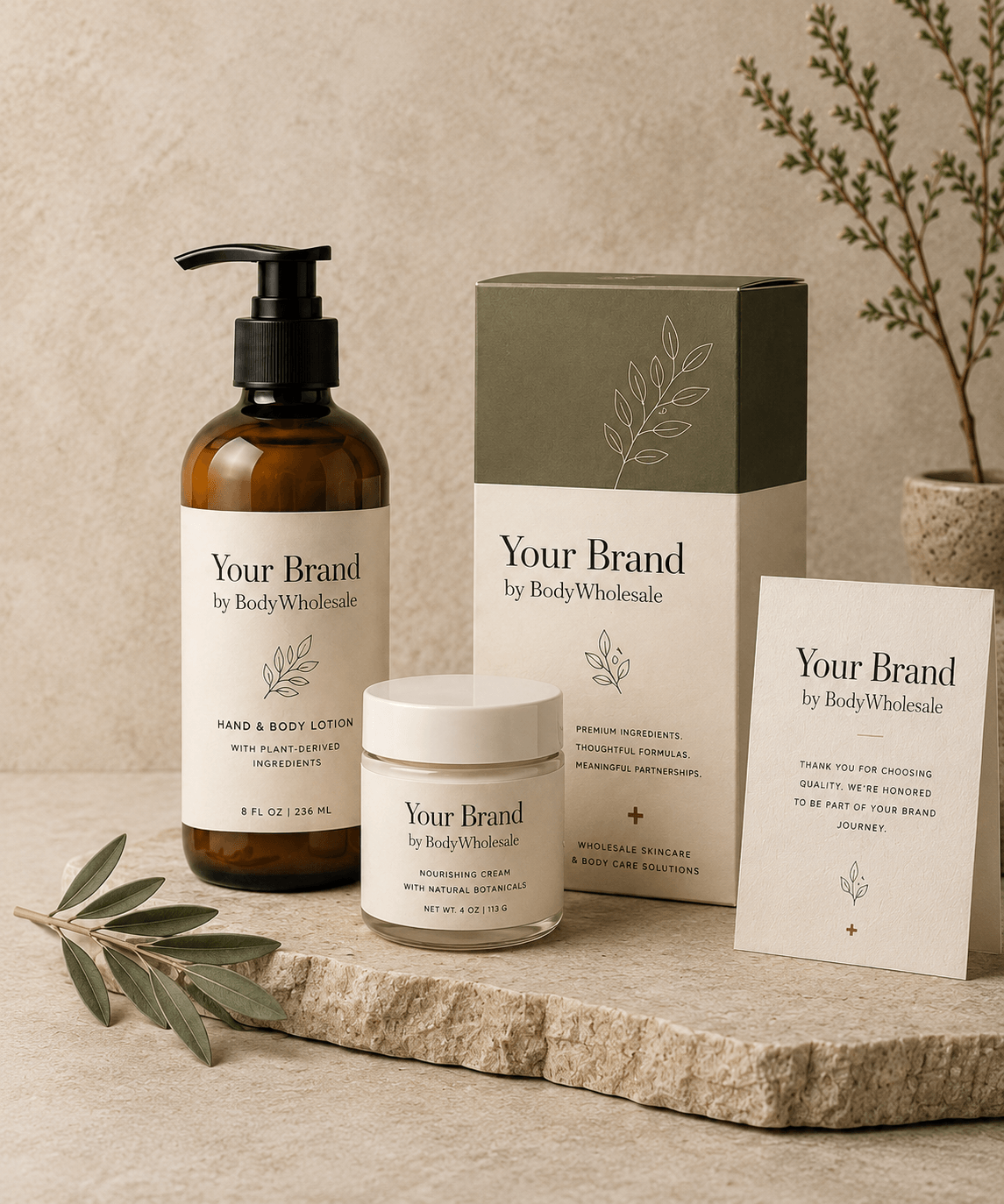 Private label Your Brand skincare and body care packaging